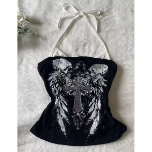 Edgy Black and White Cross Graphic Camisole